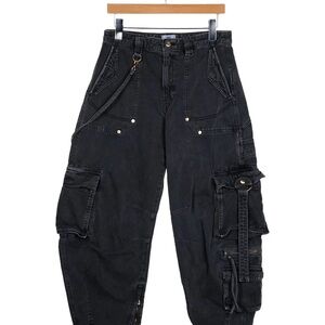 cult gaia Black Wide-Leg Cargo Jeans